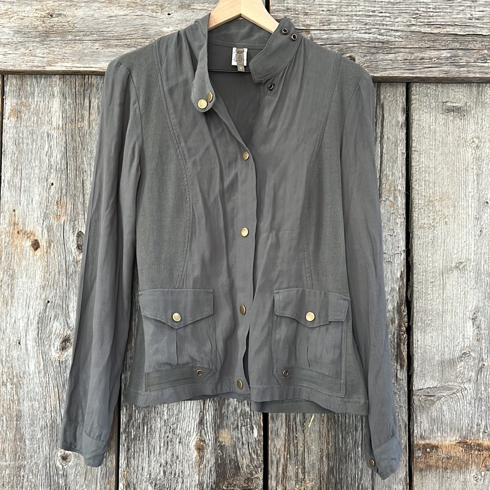 XCVI Snap Front Green Lightweight Military Jacket